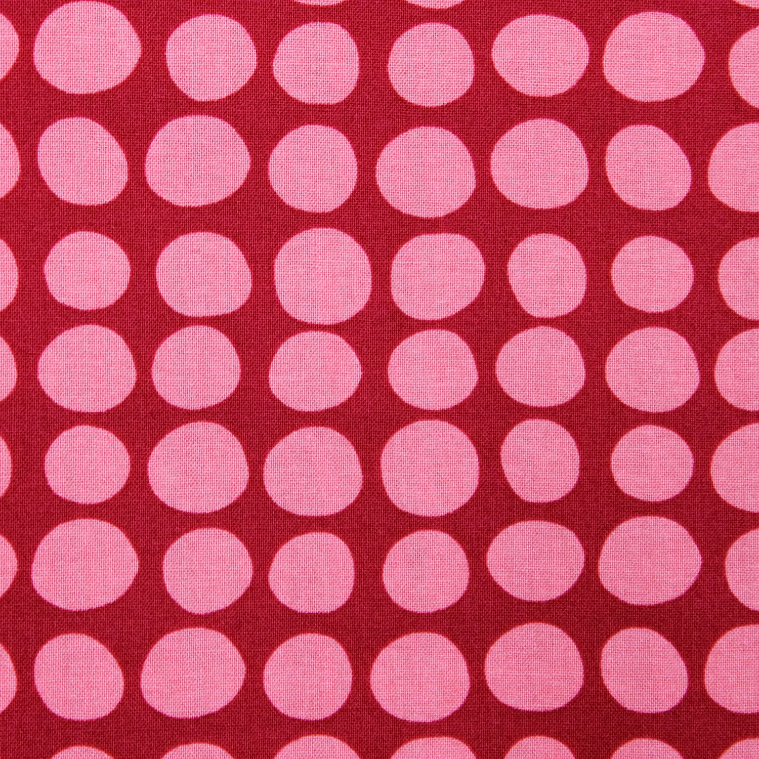 Katoen rood met roze bollen